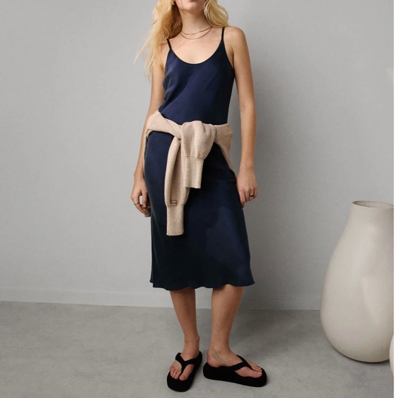 lunya Dresses & Skirts - LUNYA BNWT Washable Silk Bias Slip Dress in Deep Blue Size M